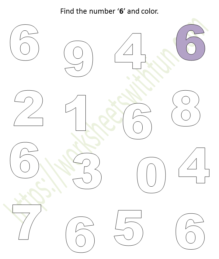 Mathematics Preschool Find The Number 6 And Color Worksheet 6